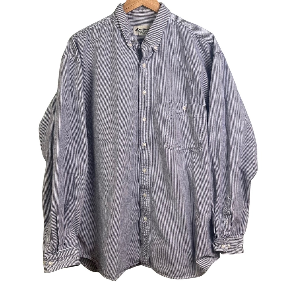 Eddie Bauer Black White Striped Heavy Ticking Railroad Long Sleeve Shirt XL Tall